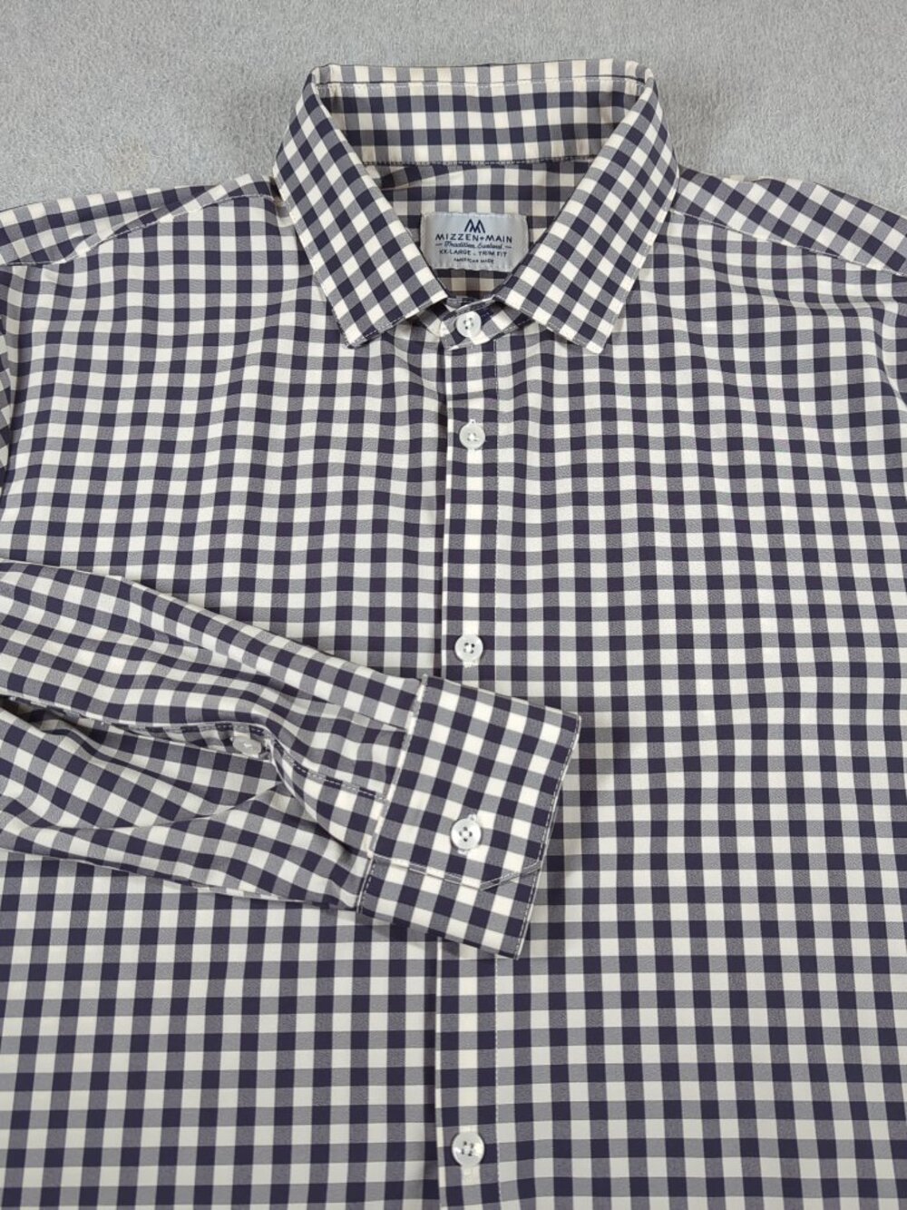 Mizzen+Main Shirt Men's 2XL Trim Fit Gingham Check Long Sleeve Stretch Button Up